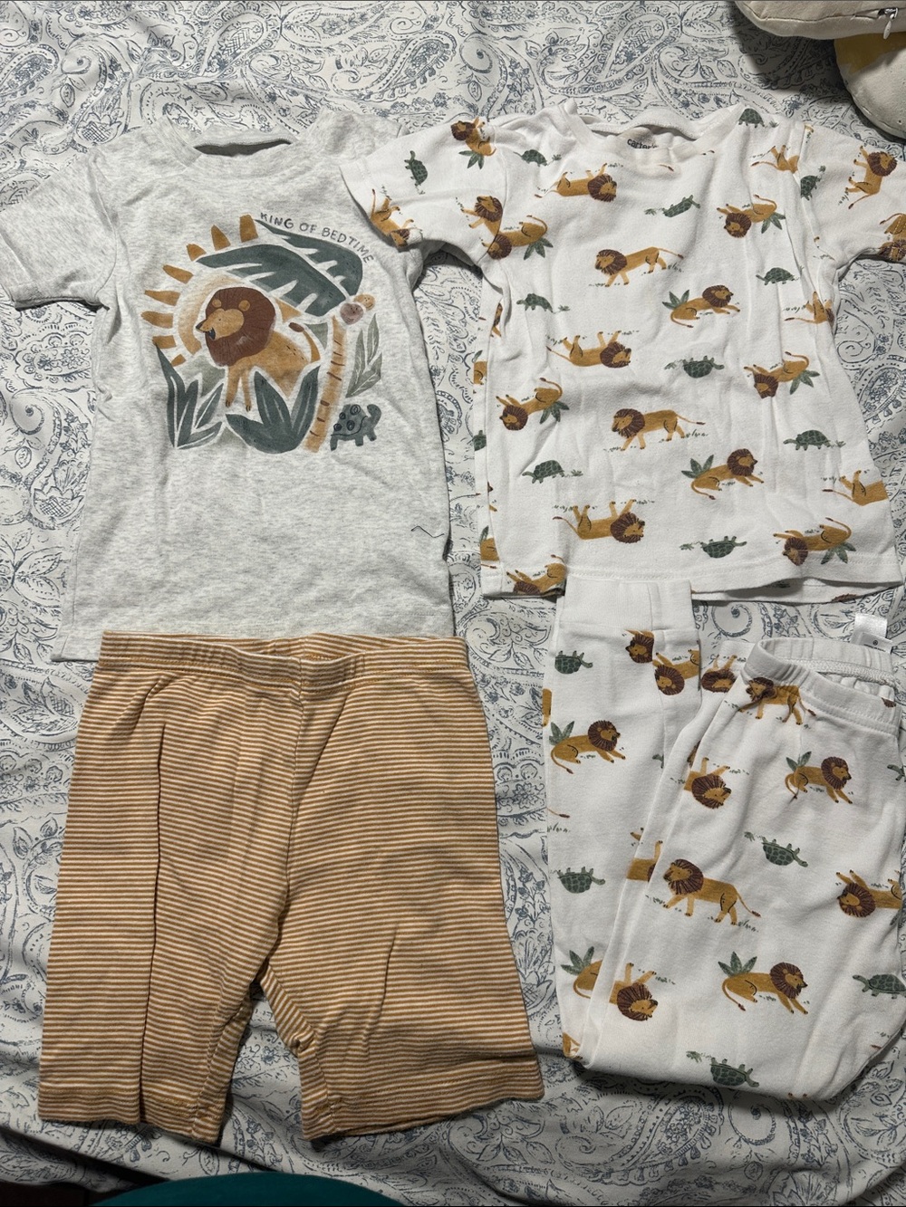 Carter's Lion Print Kids Pajama Set - White & Tan